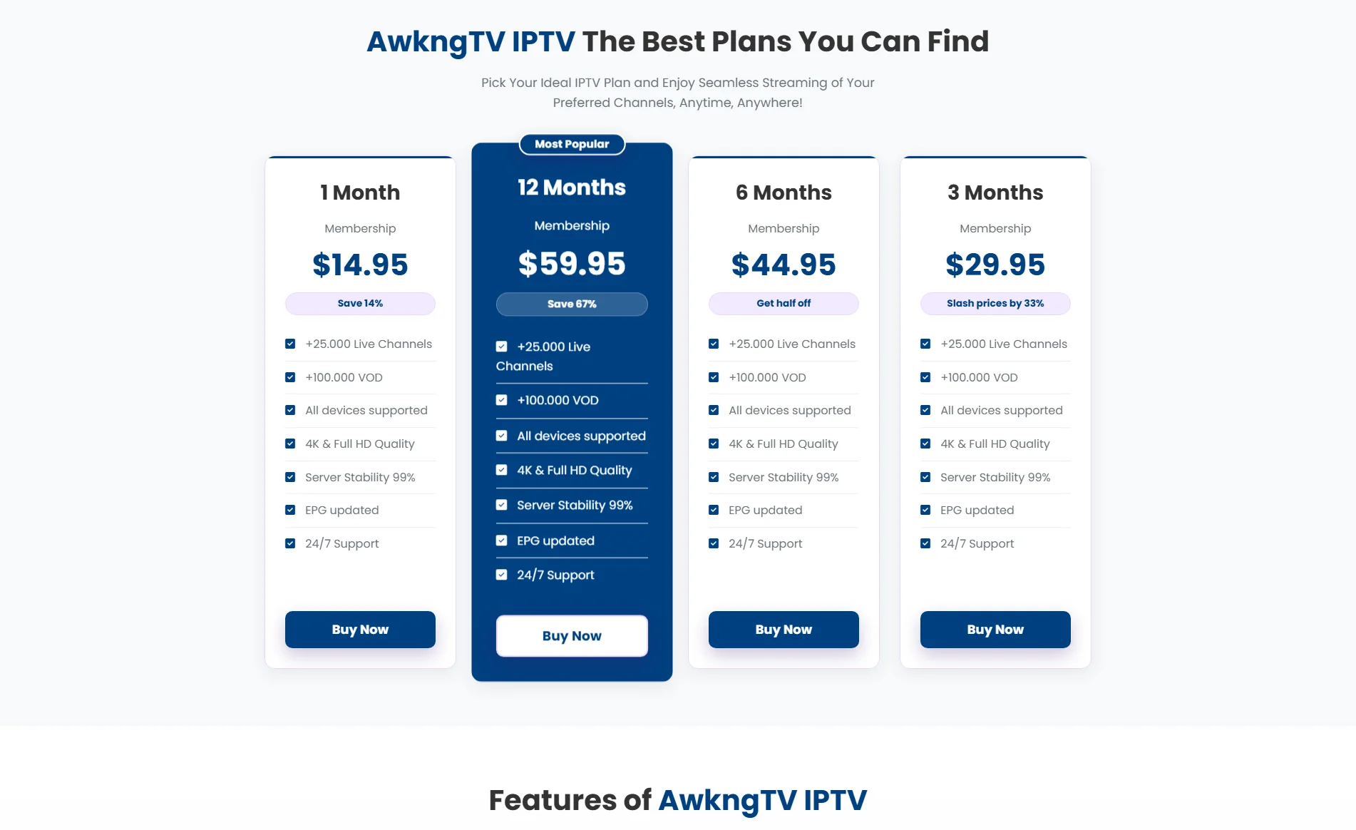Awkng TV Pricing Plans