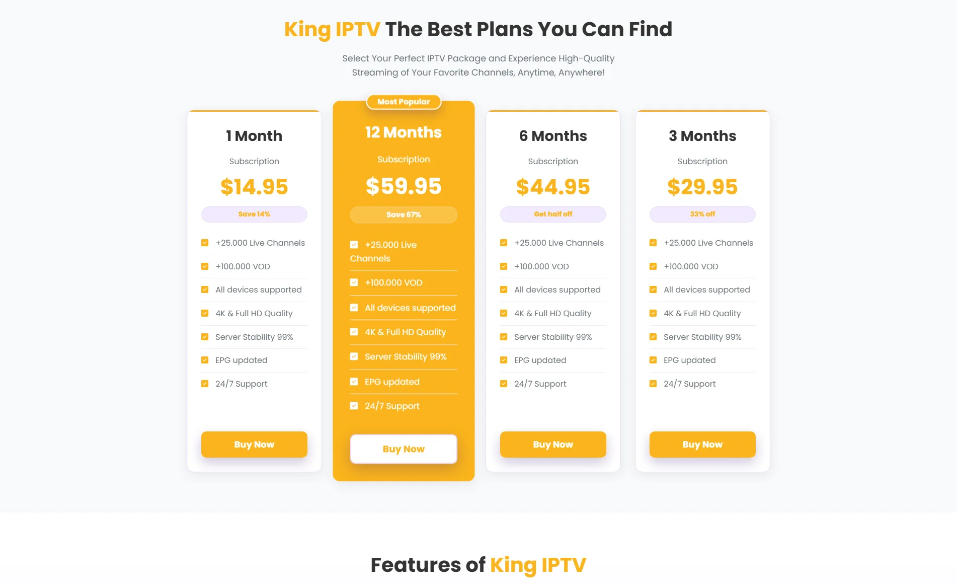 BuyKing IPTV Pricing Plans