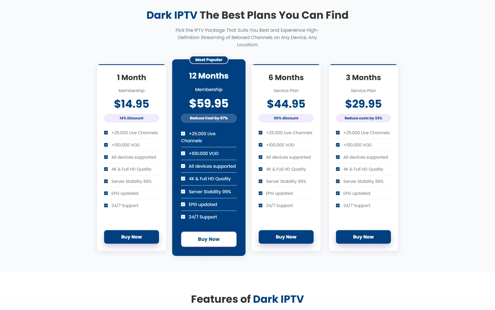 IPTV Dark Pricing Plans