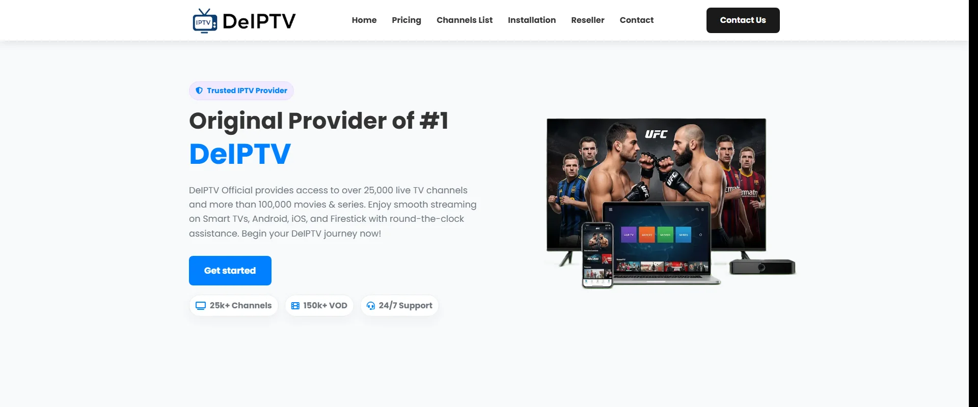 DEIPTV IPTV interface showing streaming quality and channel guide