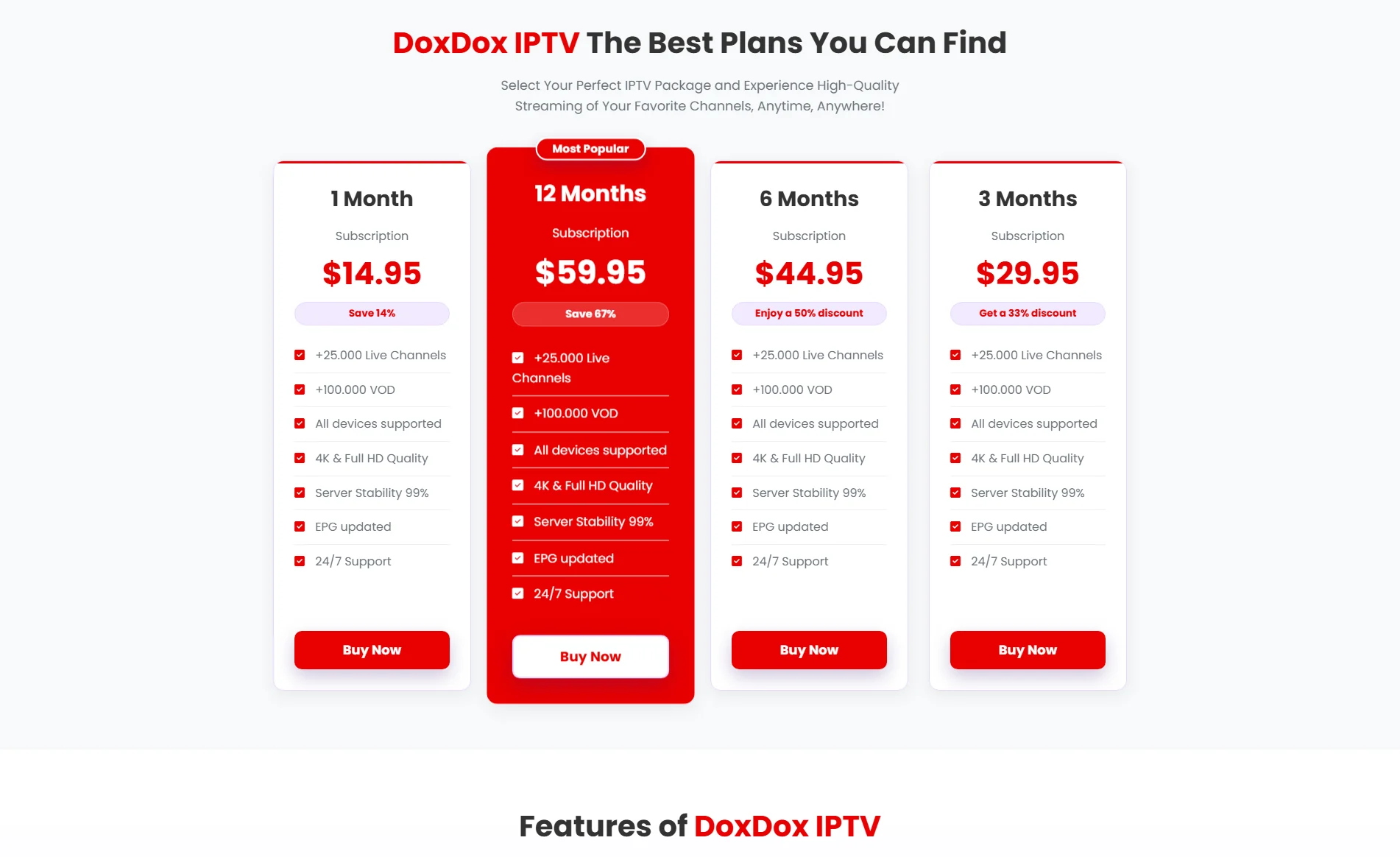DoxDox IPTV Pricing Plans