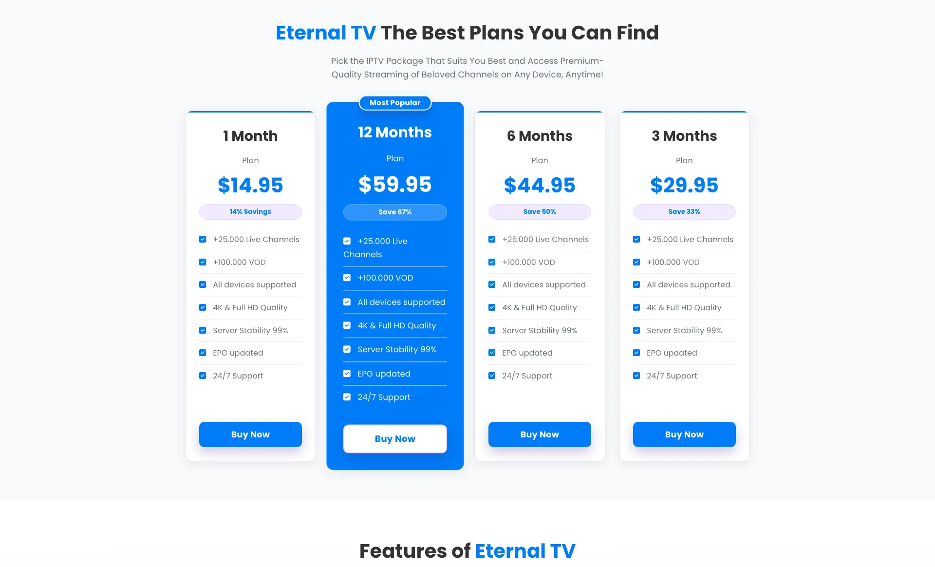 Eternal 4K Pricing Plans