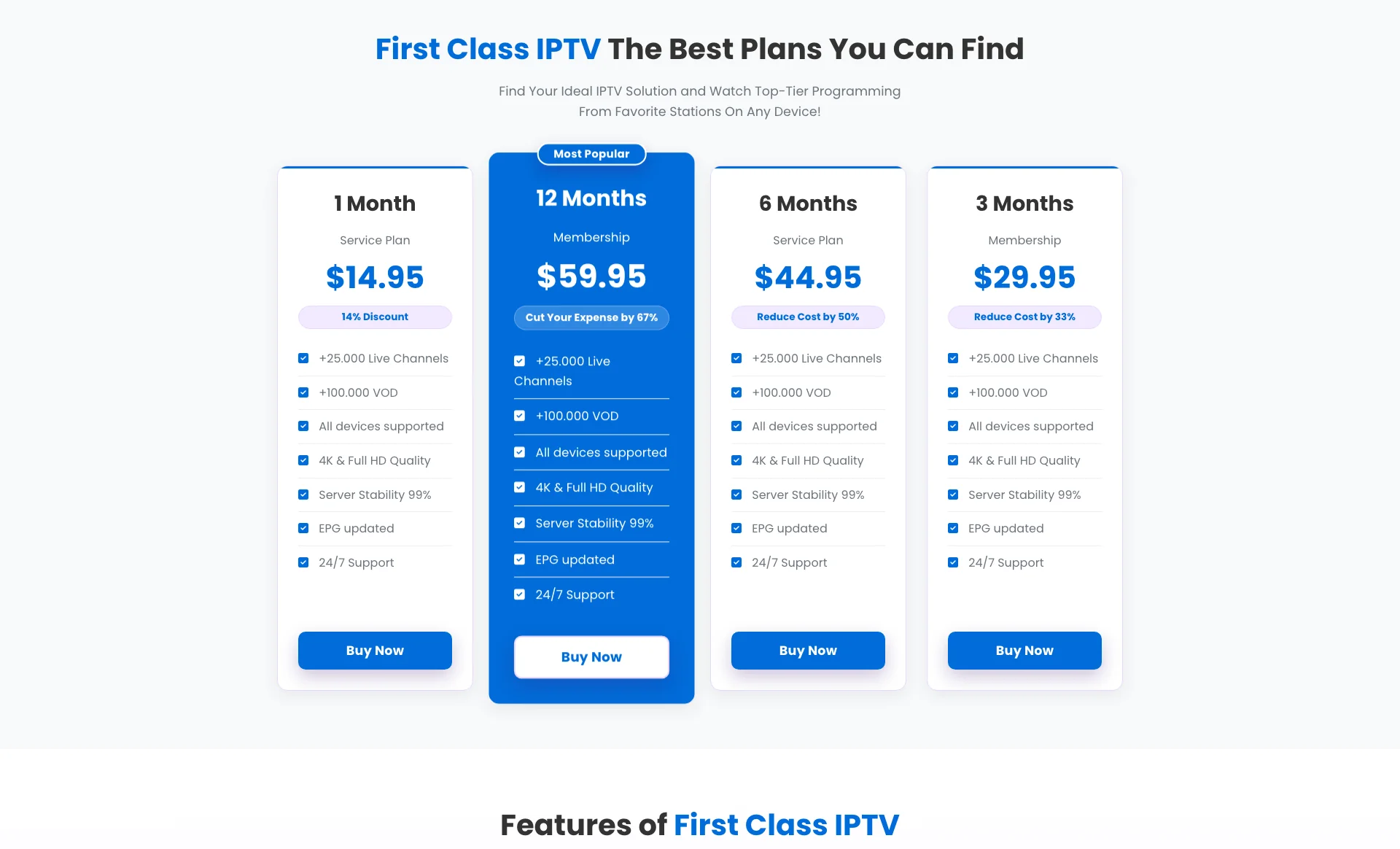 First Class IPTV Pricing Plans