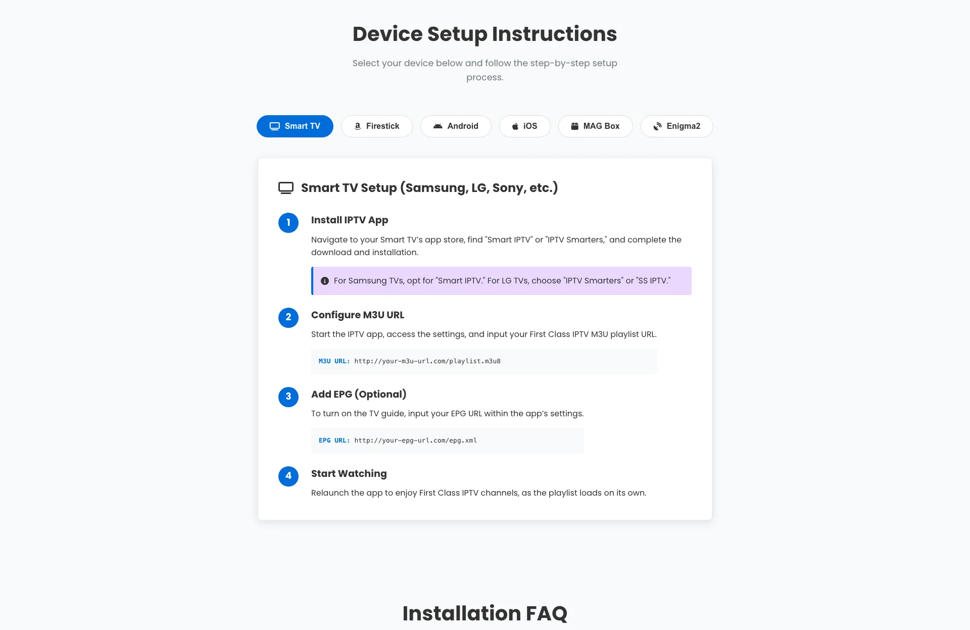 First Class IPTV Setup Guide