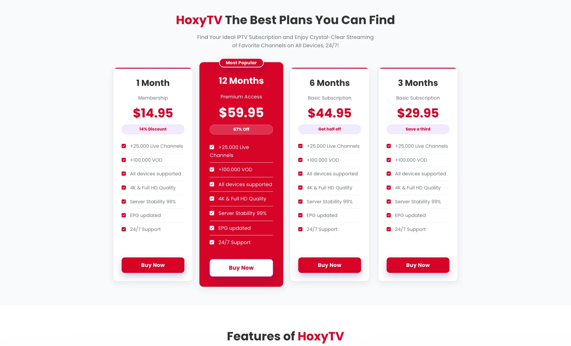 Hoxy TVS Pricing Plans