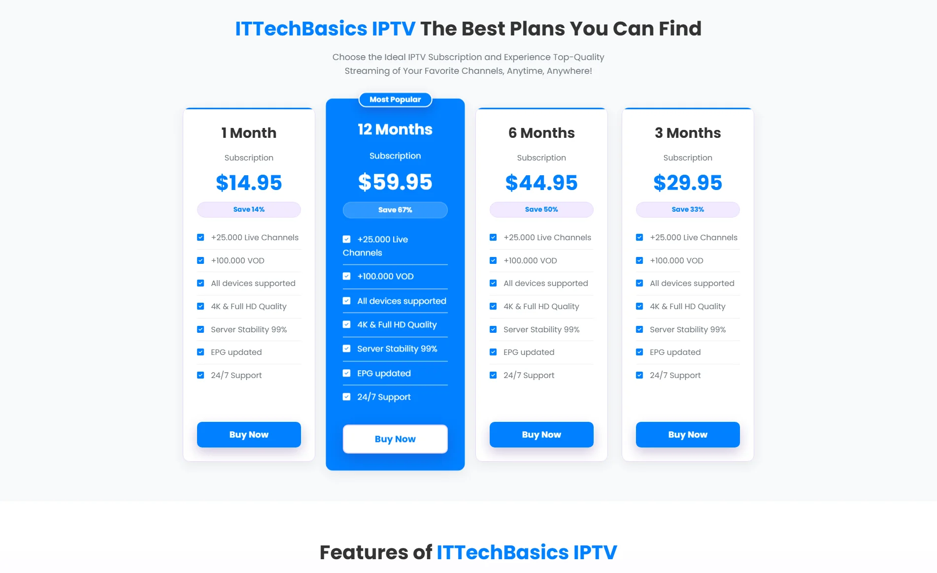ITTechBasics IPTV Pricing Plans