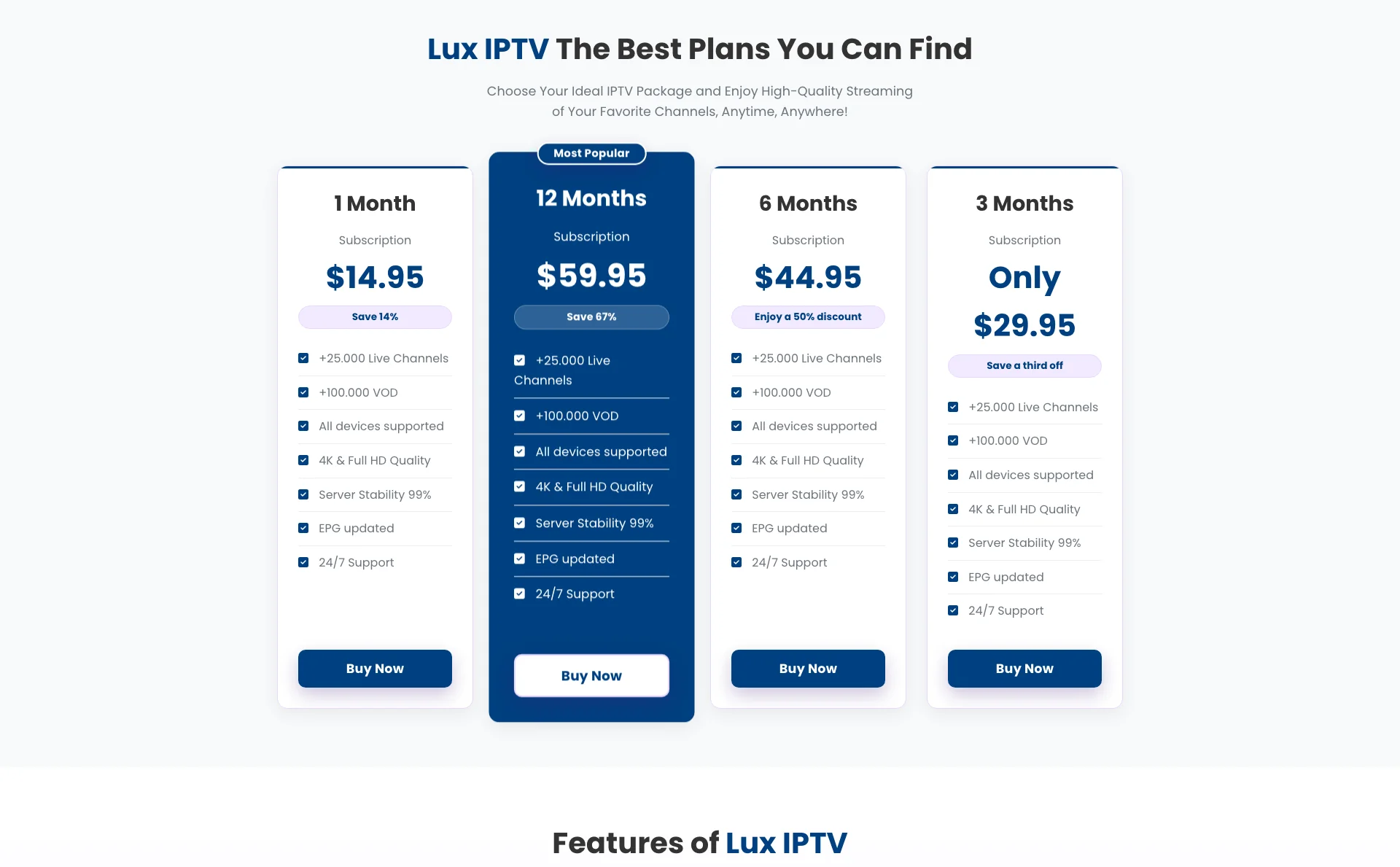 Lux IPTV Pricing Plans