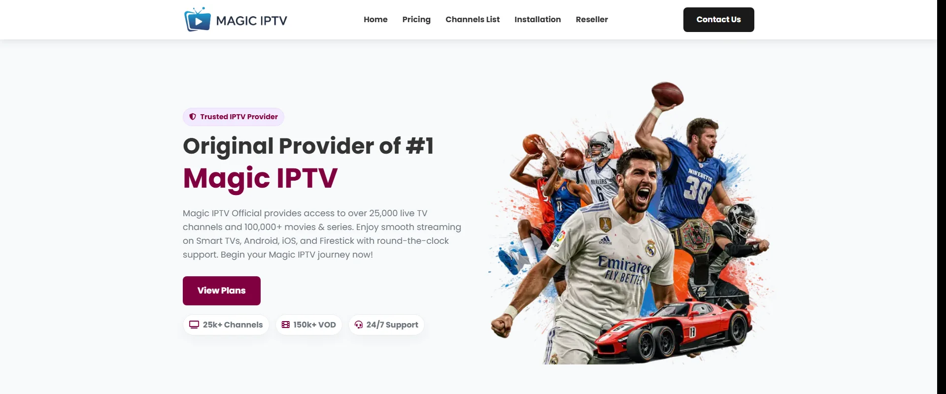 Magic IPTV interface showing streaming quality and channel guide