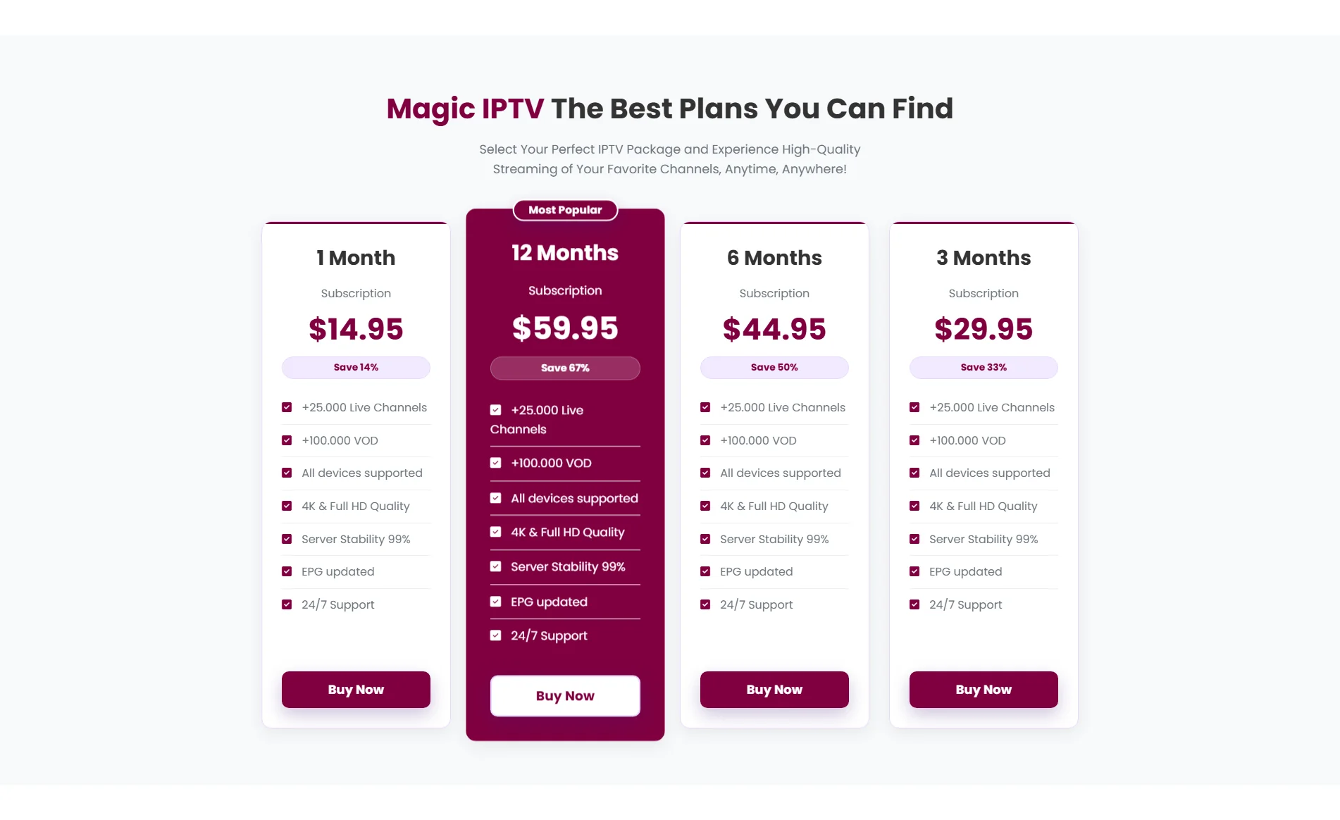 Magic IPTV Pricing Plans