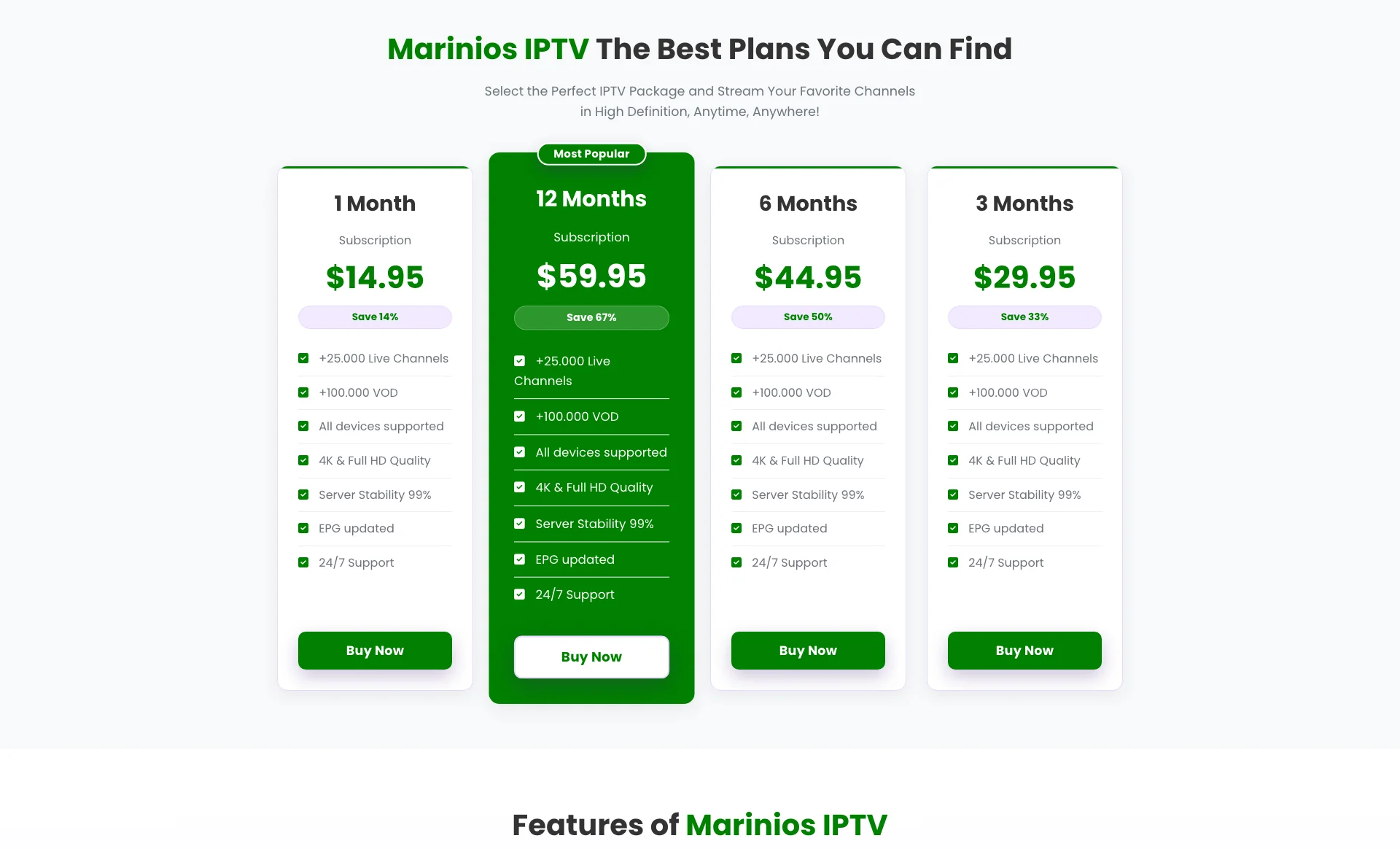 Marinio IPTV Pricing Plans