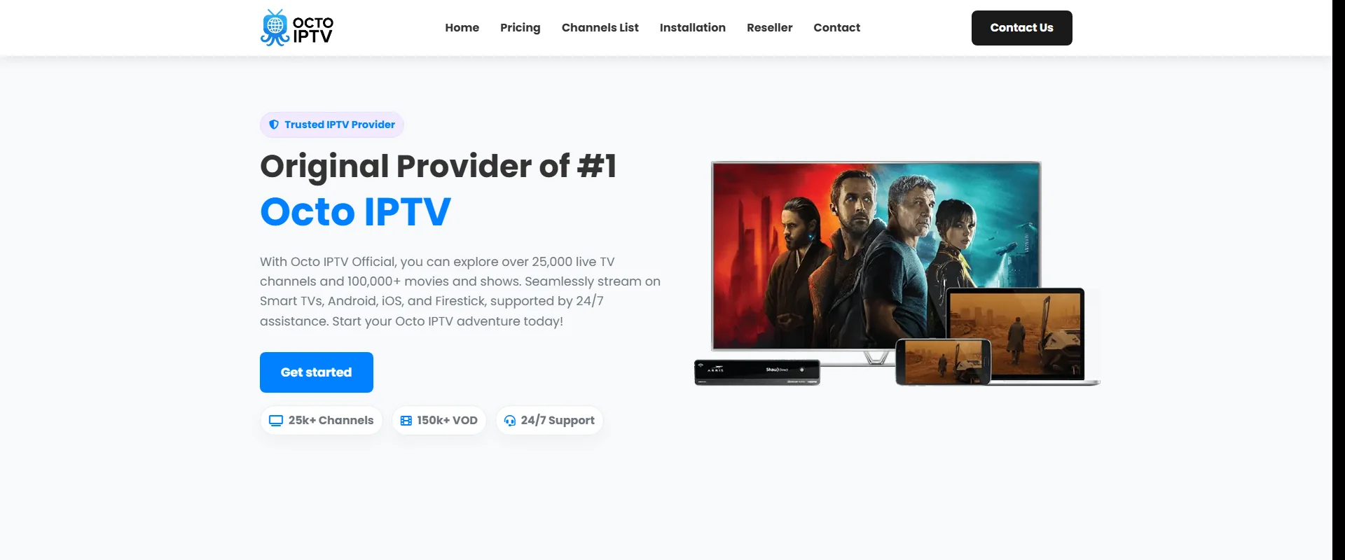 Octo IPTV interface showing streaming quality and channel guide