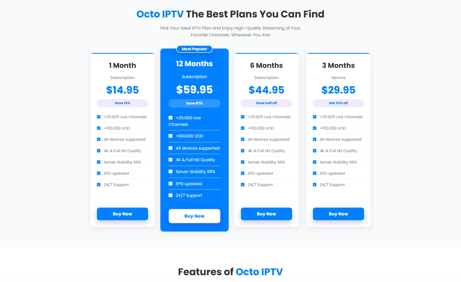 Octo IPTV Pricing Plans