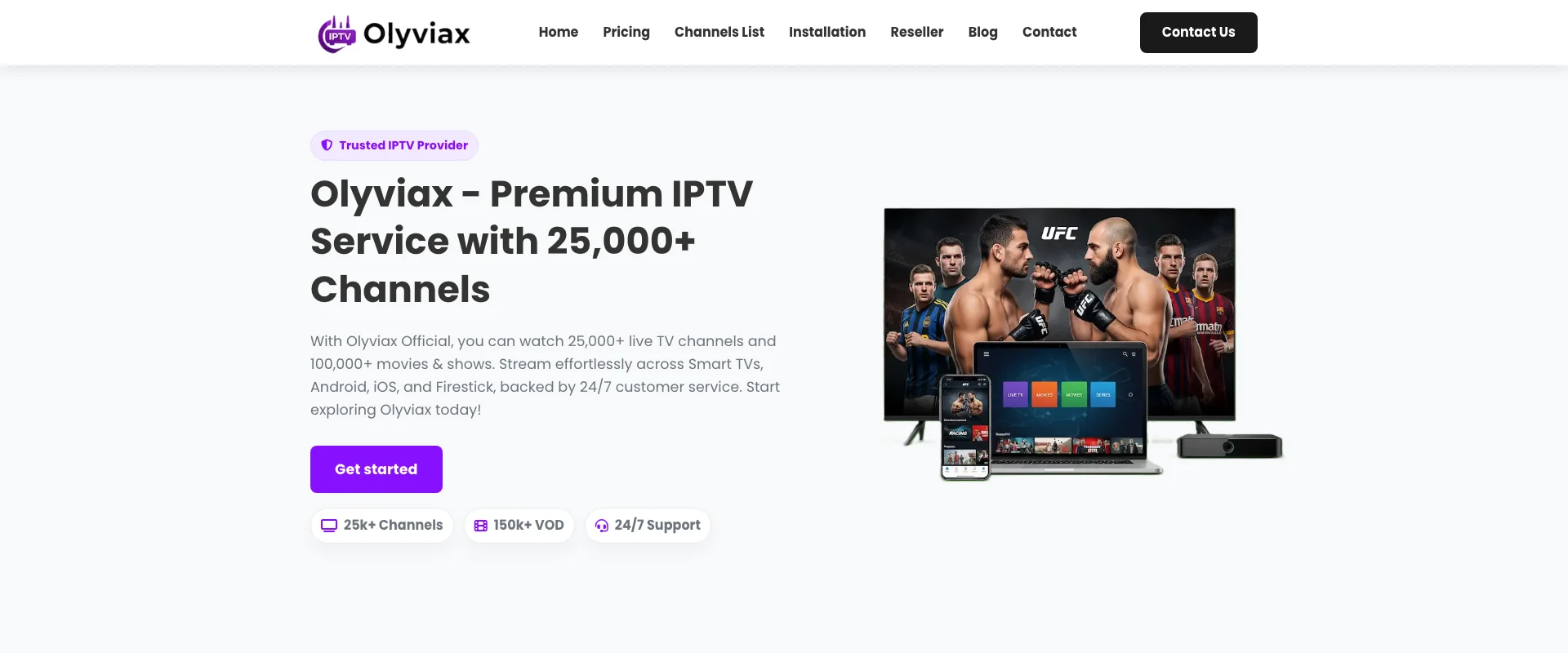 Olyvia X IPTV interface showing streaming quality and channel guide