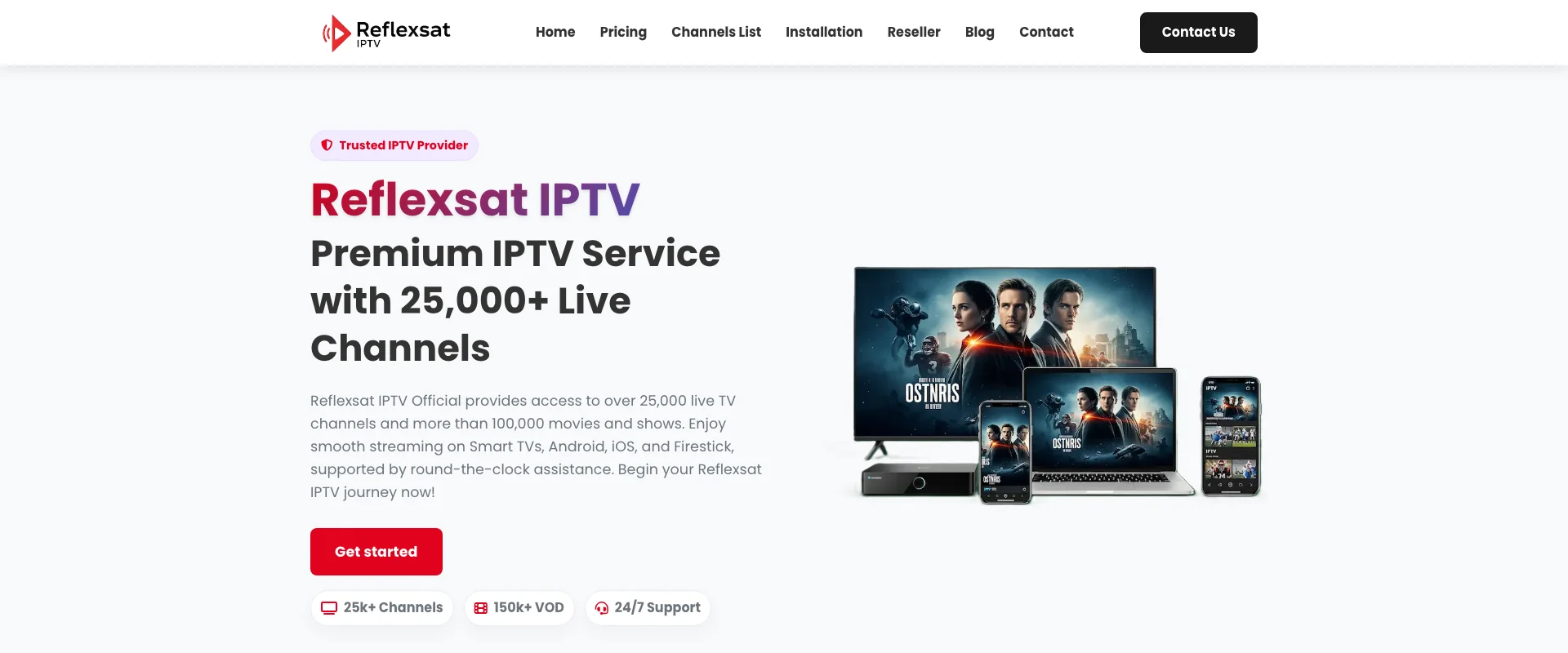ReflexSat TV interface showing streaming quality and channel guide