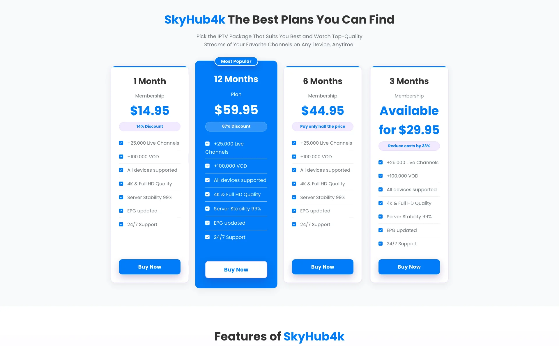 SkyHub4K Pricing Plans