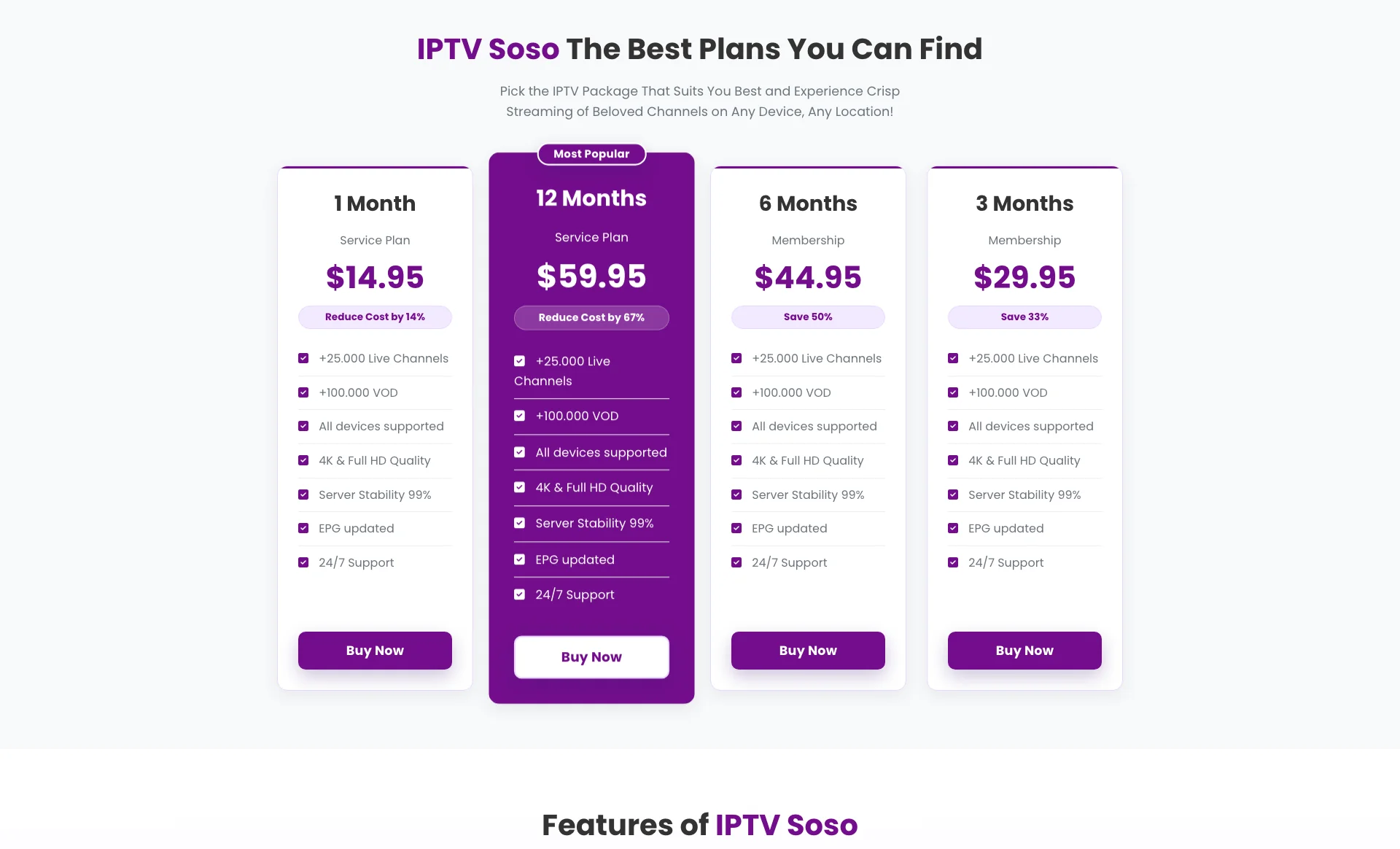 IPTV Soso Pricing Plans