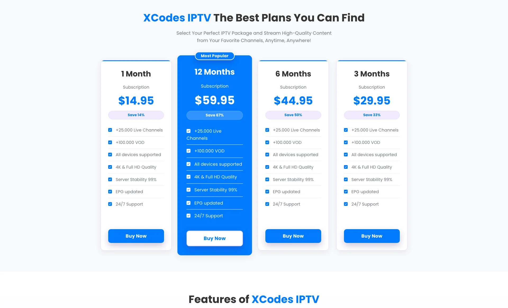 XCodes IPTV Pricing Plans
