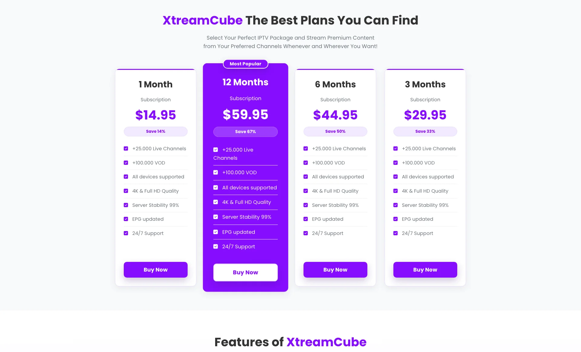 XtreamCube TV Pricing Plans