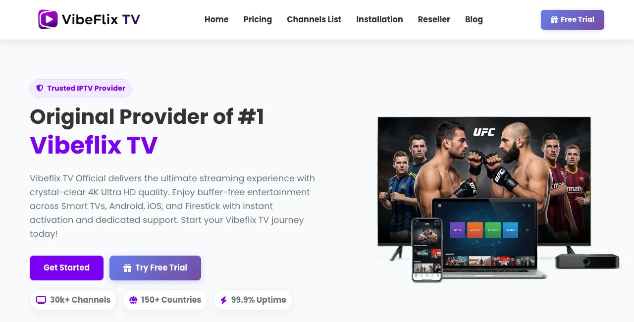VibeflixTV website homepage screenshot